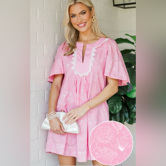 Mint Julep Boutique Dresses & Skirts - Pink & White Embroidered Floral Cotton Dress | XL | Mint Julep | NWT